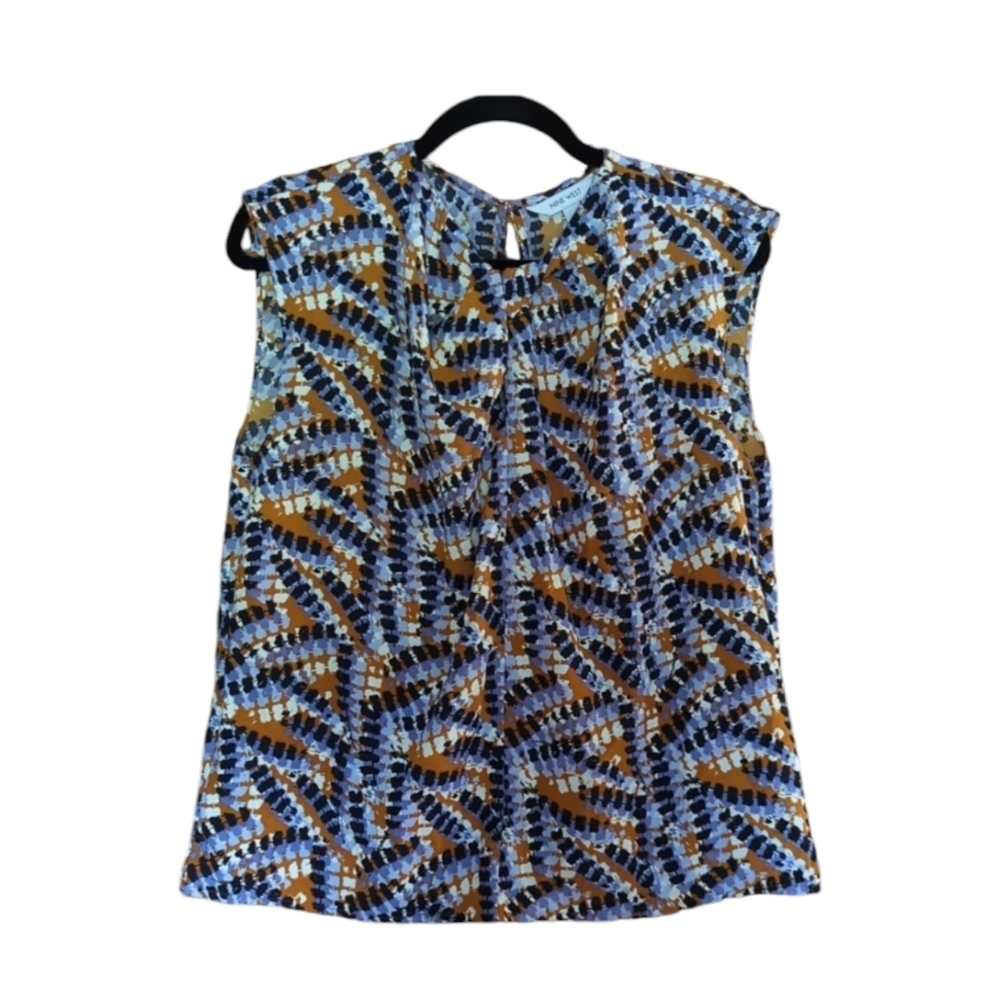 Nine West Cap Sleeve Twist Neck Business Casual Abstract Print Blouse Size M